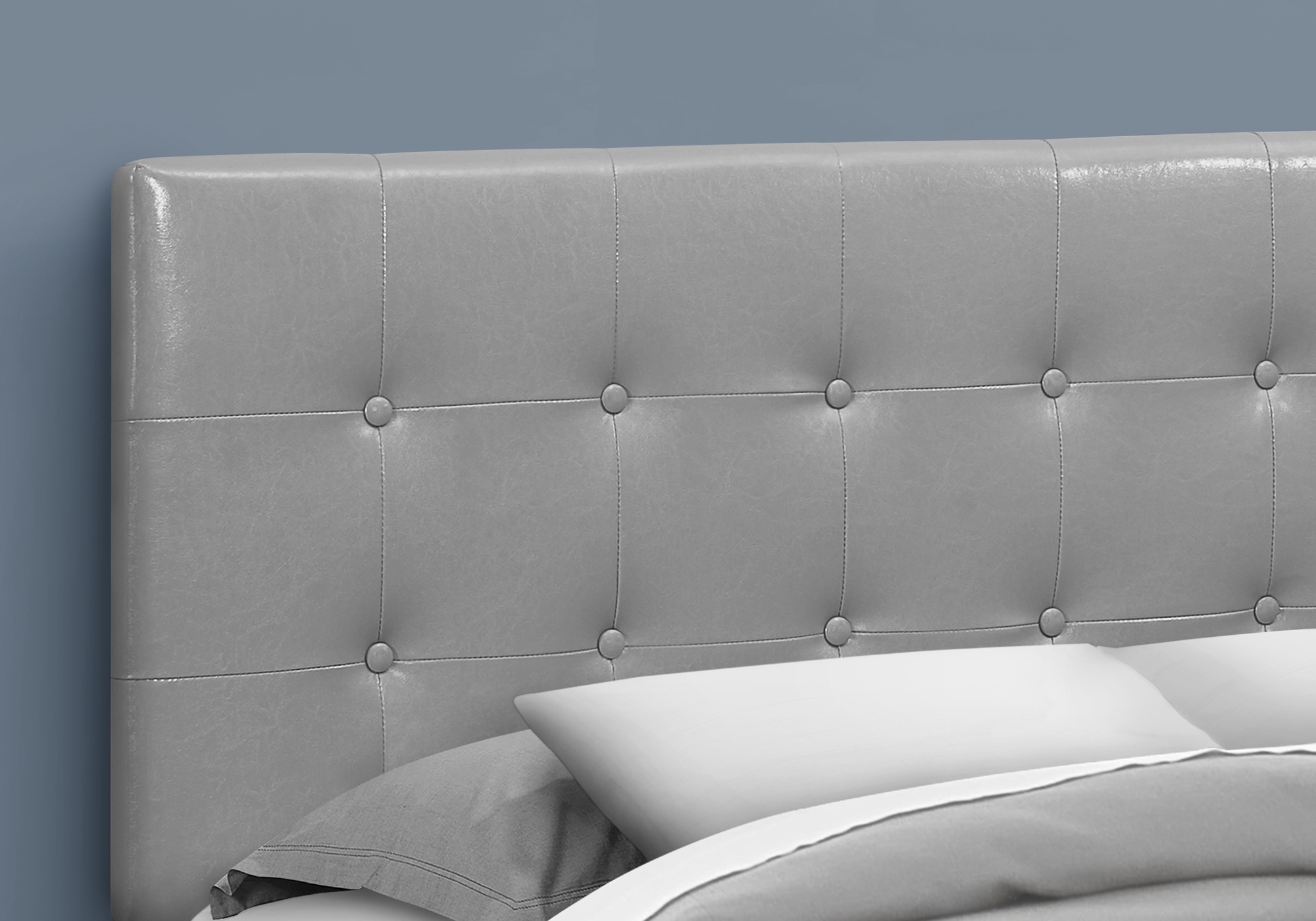 Bed - Queen Size In Grey Leather-Look Headboard Only